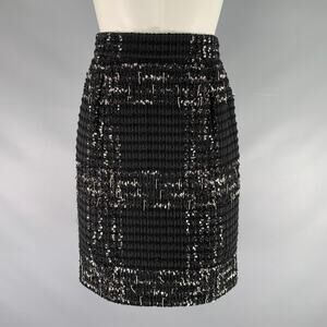 CHANEL Size 4 Black White Cotton Blend Chain Skirt